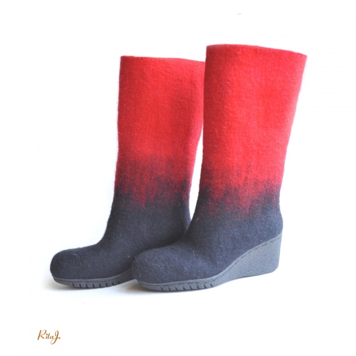 Felt boots BLACK-RED