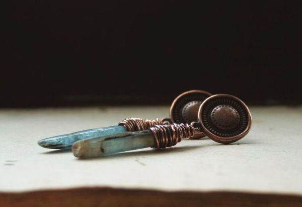 Kyanite and copper earrings