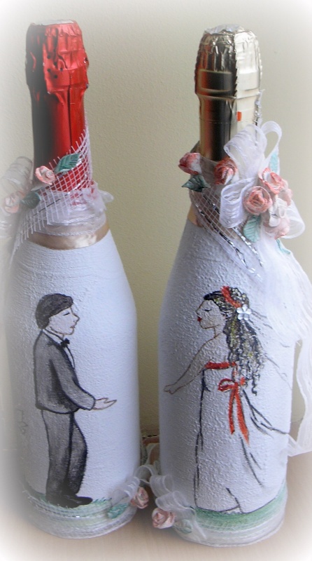 Decorated bottles of wedding