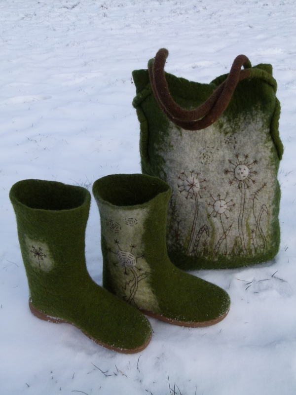 turtles Felted handbag and shoes " green "