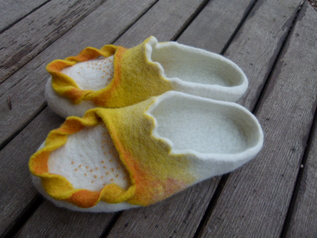 white female slippers " orange ringlets "