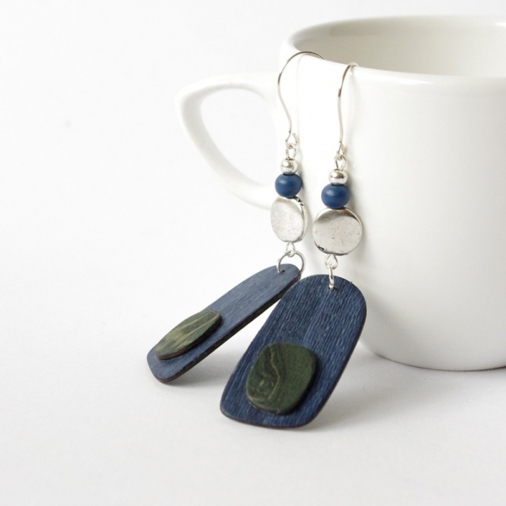 Spring freshness - blue wooden earrings