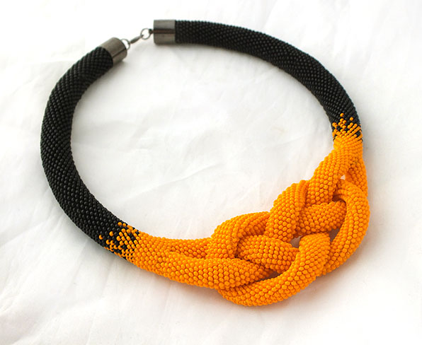 Black and orange crocheted necklace , josephine knot necklace picture no. 2