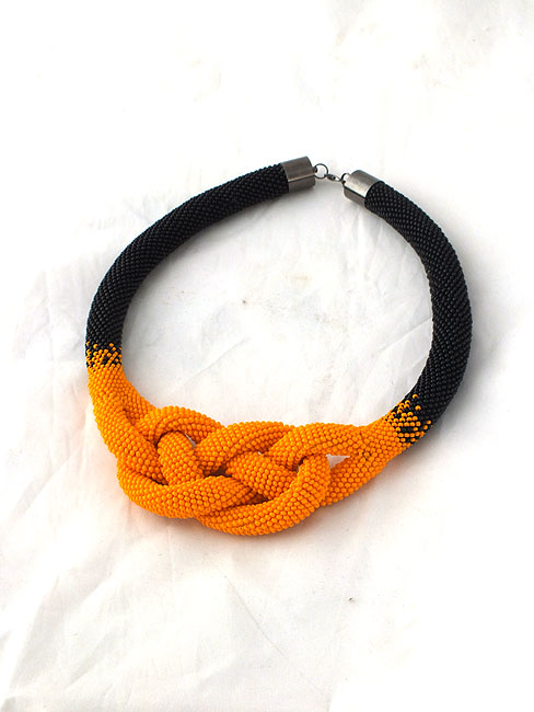Black and orange crocheted necklace , josephine knot necklace picture no. 3