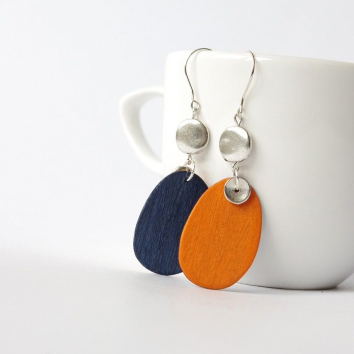 Orange ovals - wooden earrings