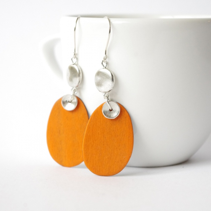 Orange ovals - wooden earrings picture no. 2