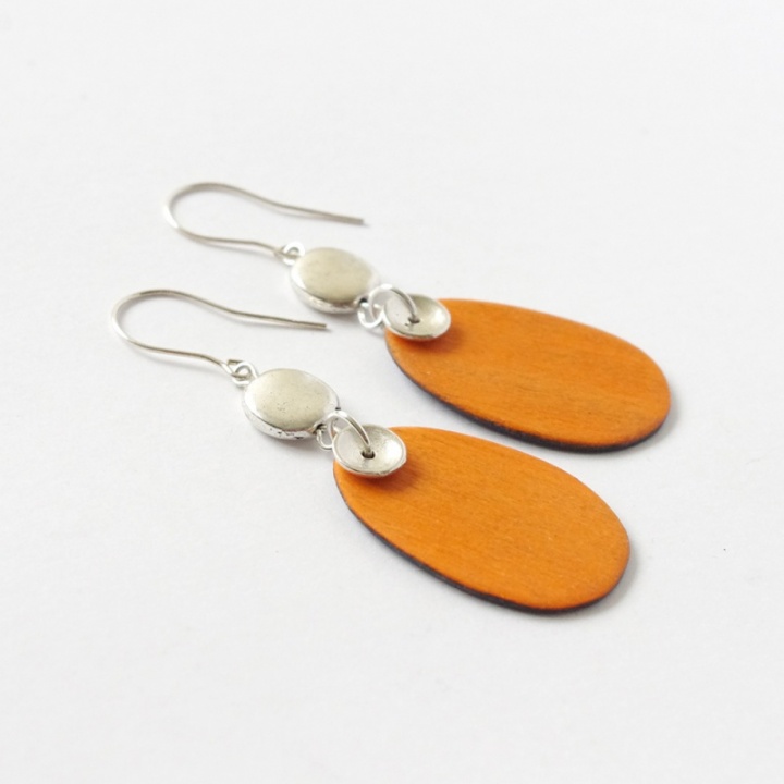 Orange ovals - wooden earrings picture no. 3