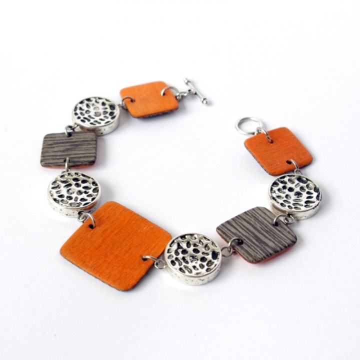 Orange squares - wooden bracelet