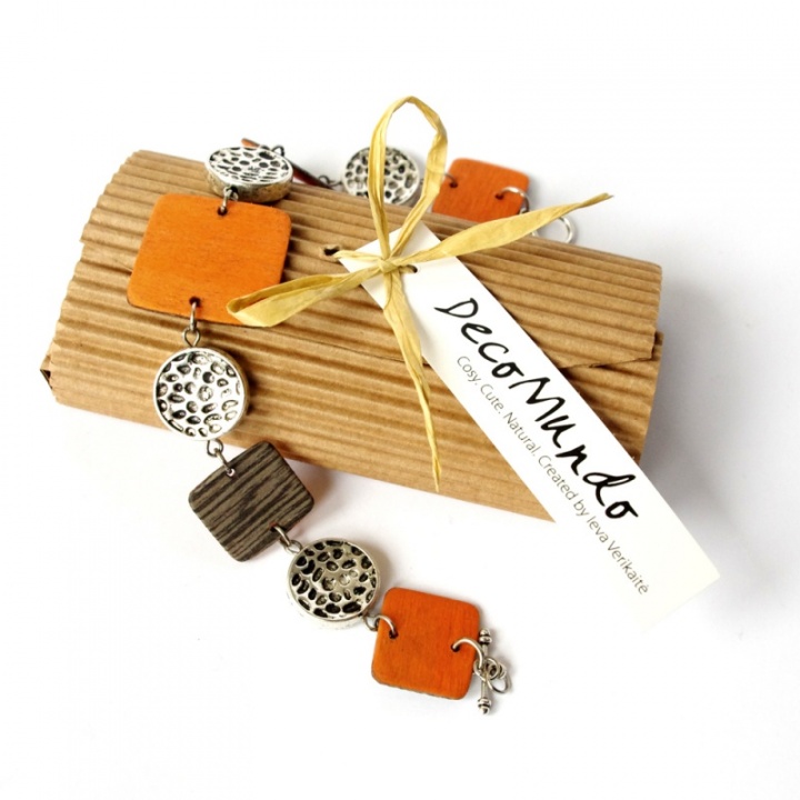 Orange squares - wooden bracelet picture no. 2