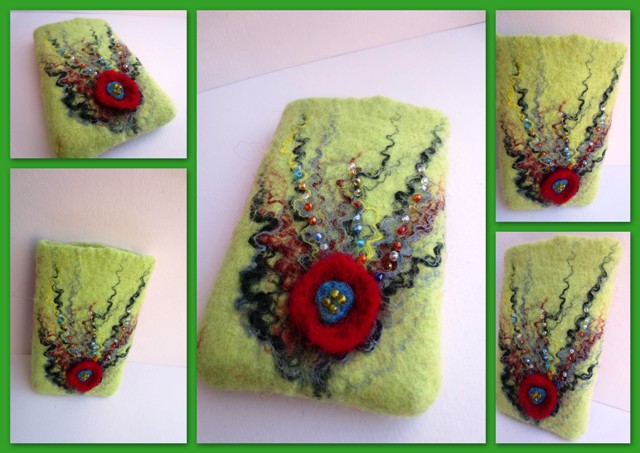 Phone Pouch " Red flower "