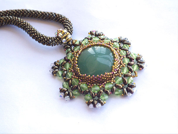 Crocheted necklace (tow) with Aventurine picture no. 2