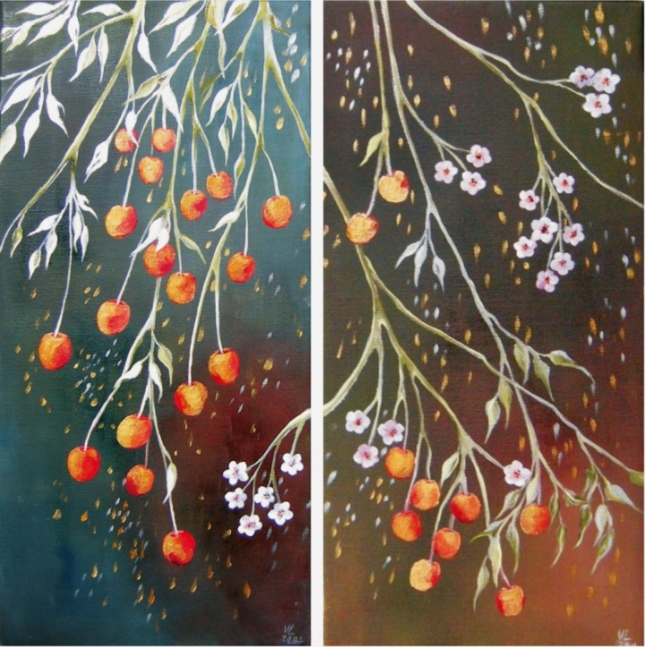Golden cherry 40x40 (diptych)