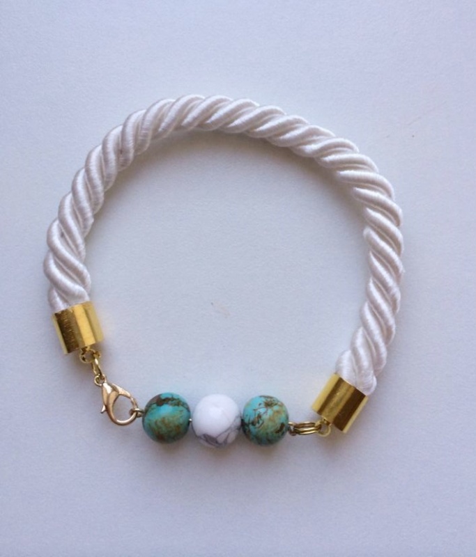 White rope bracelet with turquoise and
