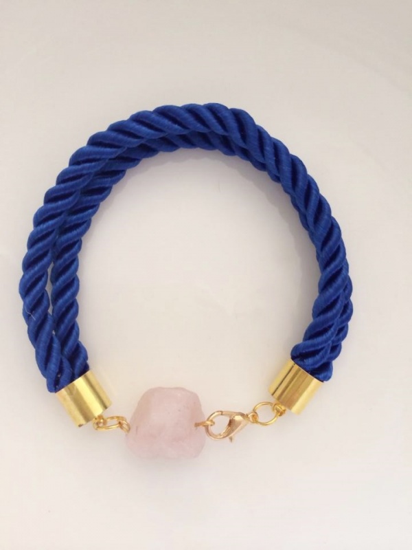 Double blue bracelet with rose quartz