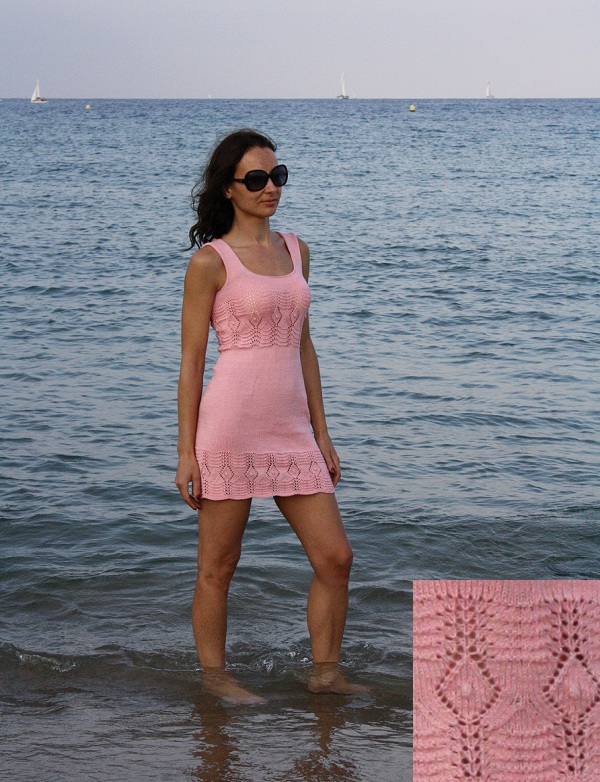 Pink summer dress knitted knitting needles