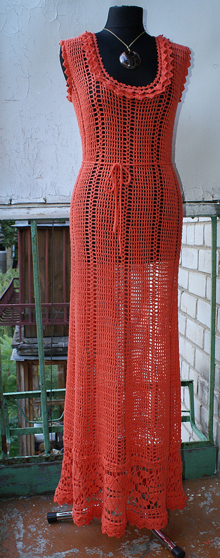 Crocheted dress Coral