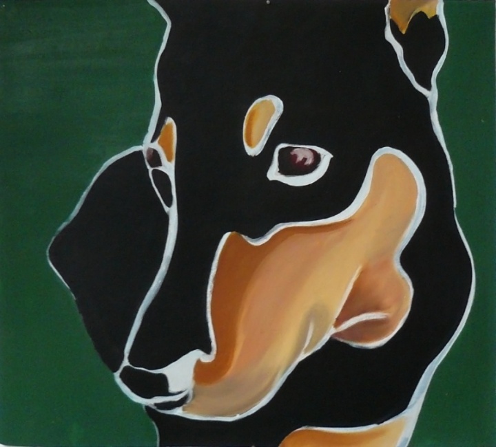 A dog on a green background