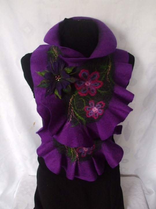 Felting processes violet scarf