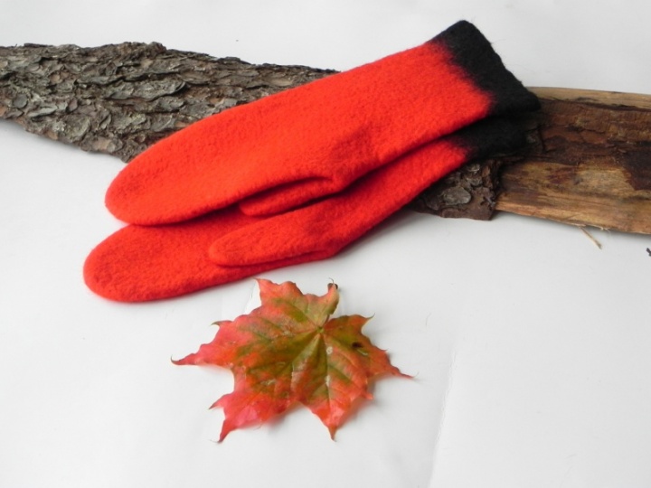 Felted red gloves