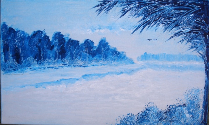 blue and white landscape