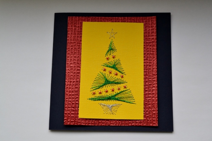 Christmas embroidered postcard " herringbone "