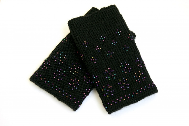 Black wrist warmers embroidered with beads