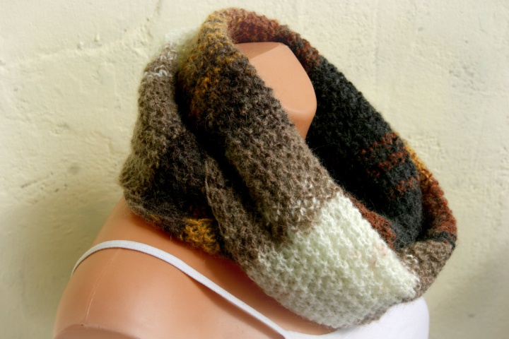 Autumnal brown color infinity scarf with mohair, snood picture no. 2