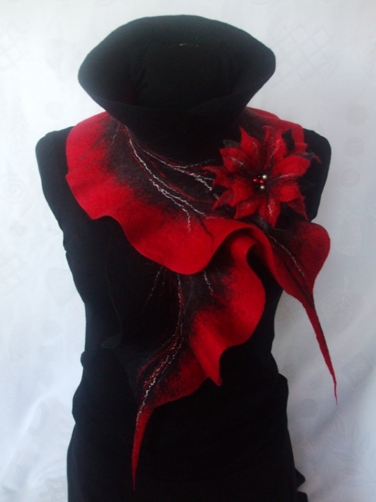 Black red scarf felting processes