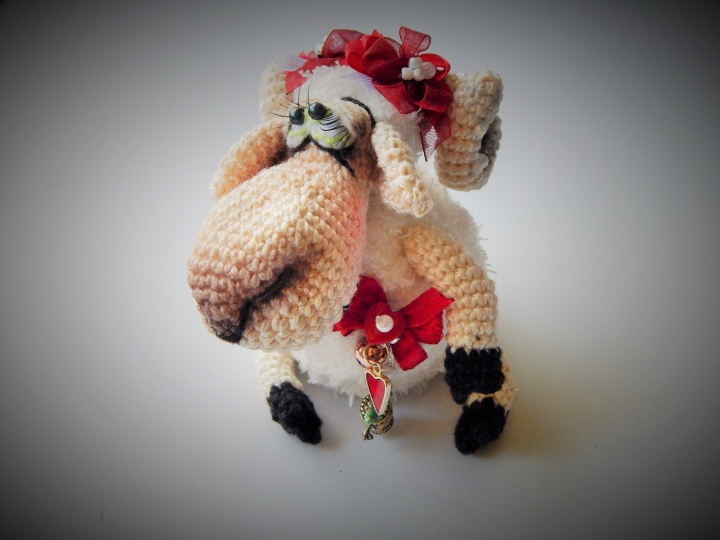 Crocheted lamb - a symbol of the year 2015 / Crocheted decorated toy figurines / Gift