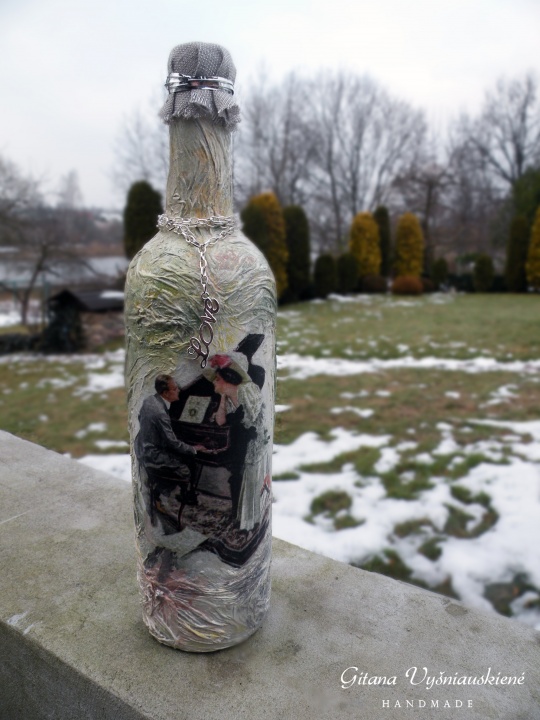 Decorated wine bottle " My love "