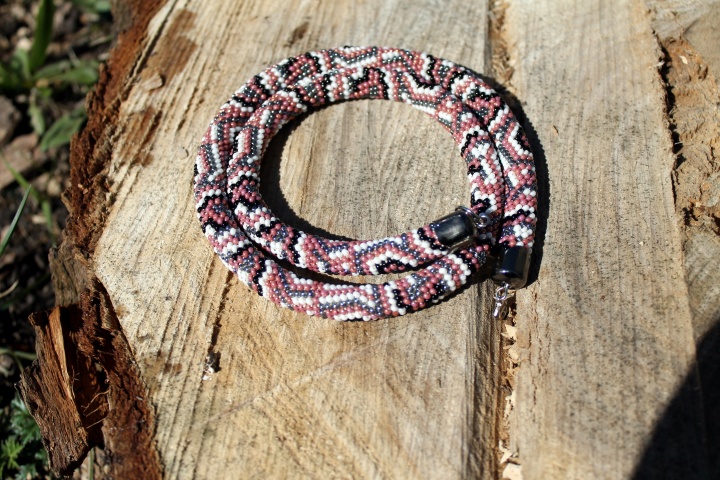 Beaded rope crochet " Snake" with geometric pattern, Beaded rope necklace 