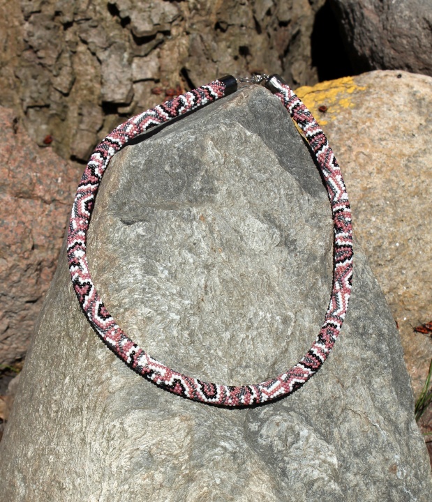 Beaded rope crochet " Snake" with geometric pattern, Beaded rope necklace  picture no. 3