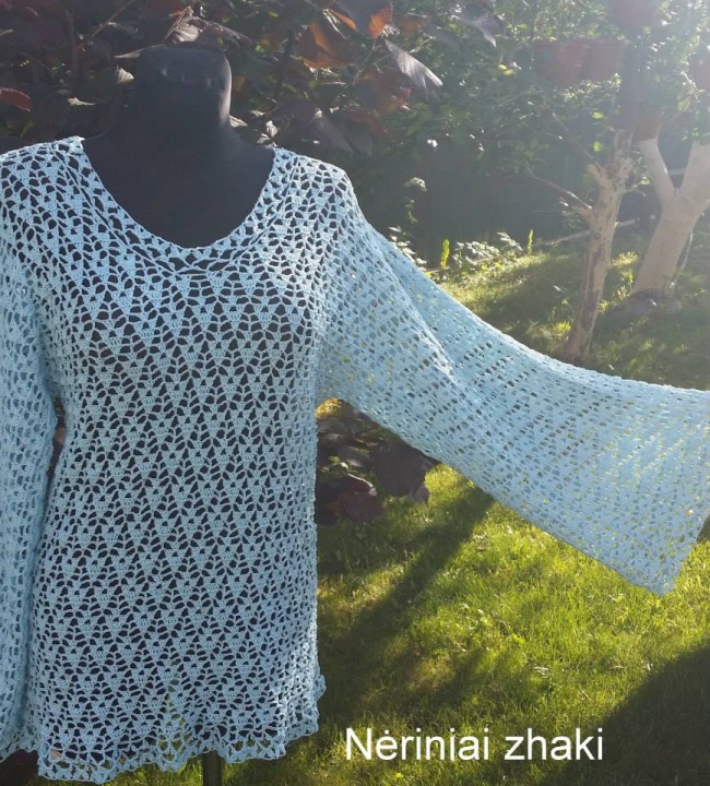 Crocheted blue tunic-blouse