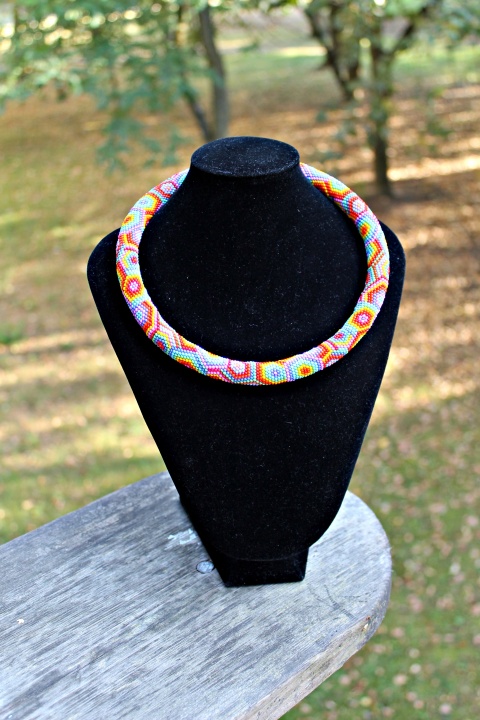 Rainbow beaded rope necklace - Rope necklace - Bead crochet necklace with geomet picture no. 2