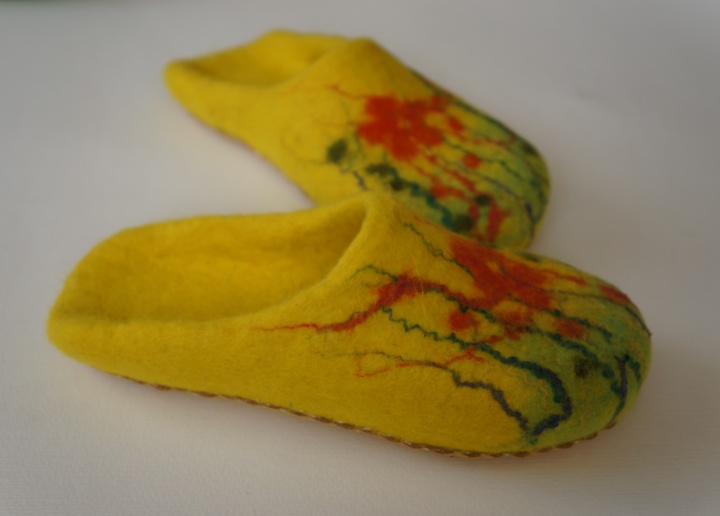 Yellow felted slippers "Summer" for women or girl. picture no. 2