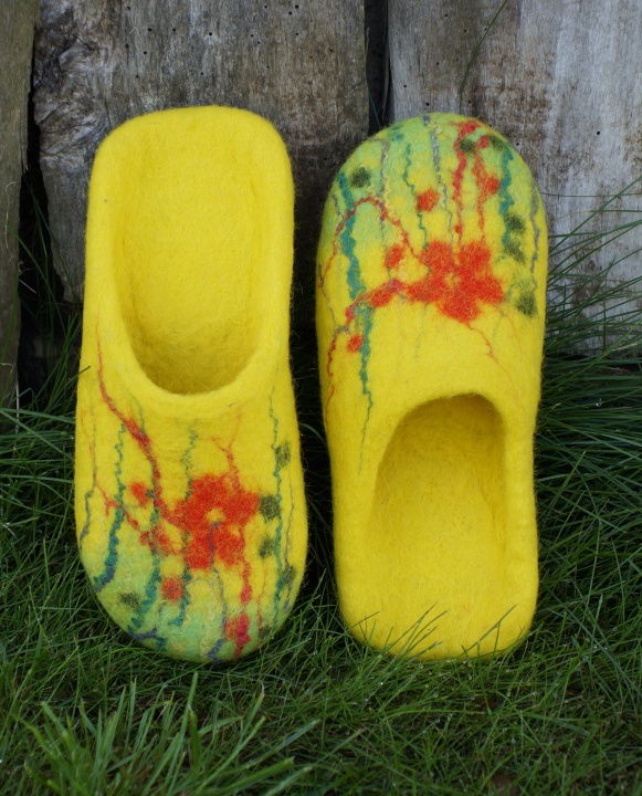 Yellow felted slippers "Summer" for women or girl.