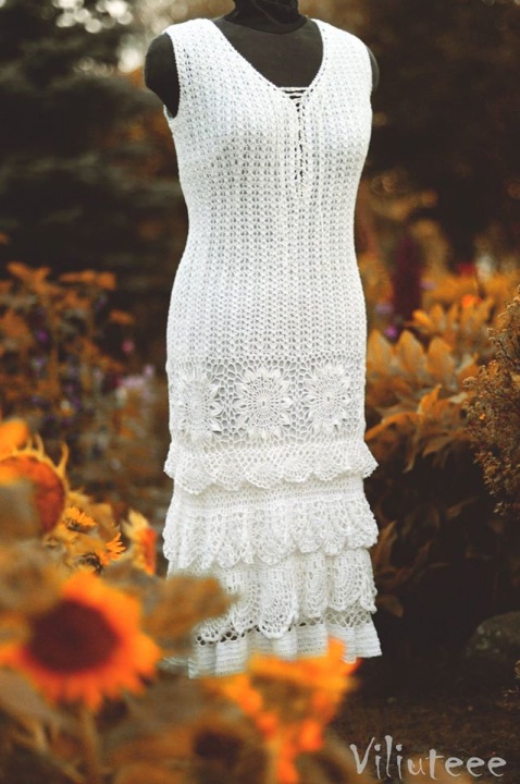 crocheted dress from linen SUNFLOWER