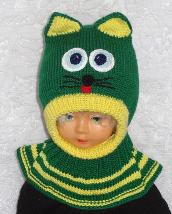 Merino wool hat helmet green kitty