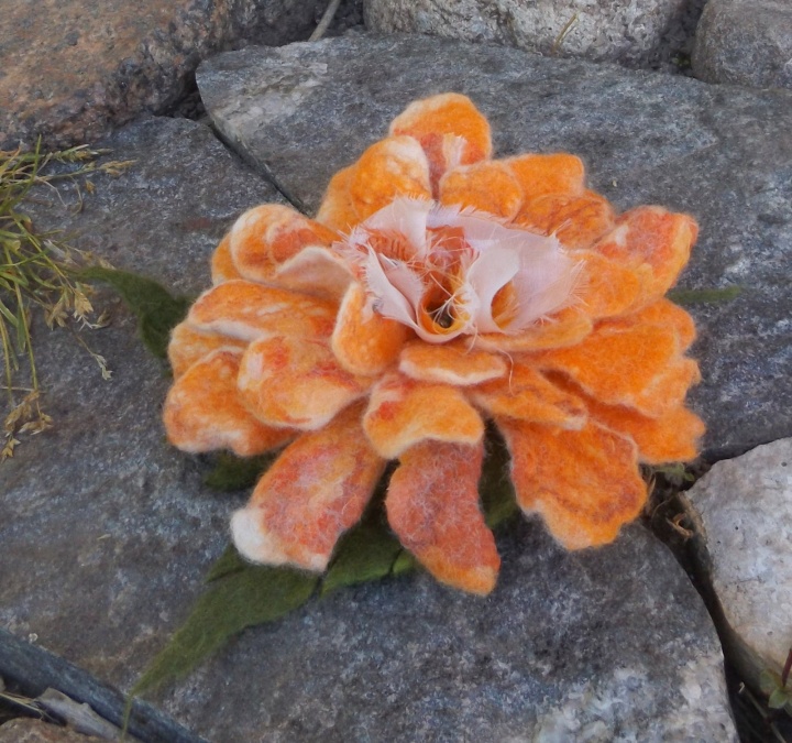 Felted brooch orange