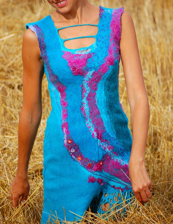 Velta dress " turquoise and fuchsia duo "