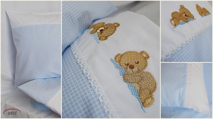 Sweet teddy bears sleeping - embroidered baby bedding
