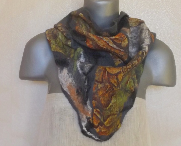 felting processes scarf and gray autumn colors