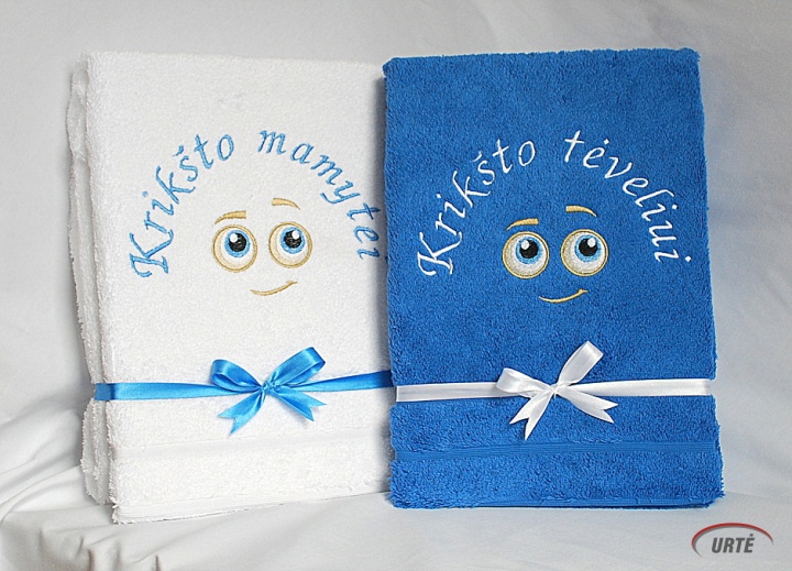 Šypsiukas - Siuvinėti rankšluosčiai Krikšto tėveliams