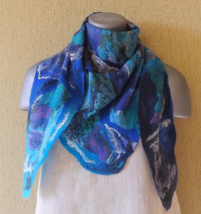 felting processes scarf blue colors