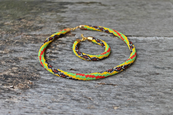 The Serpent in Lithuania, crochet beaded rope necklace, handmade, beadwork