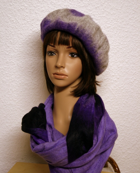 Beret  and scarf  Purple Rainbow