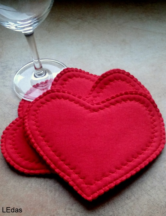 Set of 4 red heart coasters. Valentine table decor, Valentine present, Valentine
