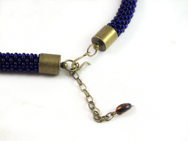 Blue bead crochet necklace with amber  picture no. 3