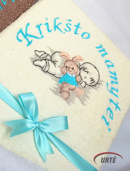 Miegantis zuikutis - Siuvinėjimas ant rankšluosčių Krikšto tėveliams