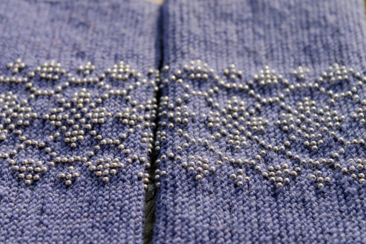 Beaded Wrist Warmers, Arm Warmers, Fingerless Gloves, Blue Gray Color picture no. 3